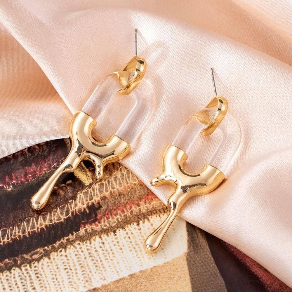 Irregular Melting Goldtone Resin Drop Earrings